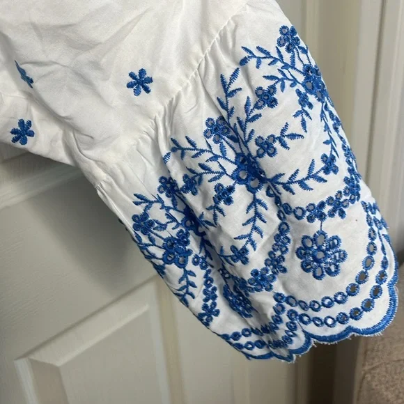 Belle Kim Gravel Floral Embroidered Eyelet Ruffled Neck Blouse size xl - Picture 9 of 16